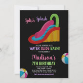 カラーズブラックピンクウォータースライド誕生日招待状 招待状 (正面)
