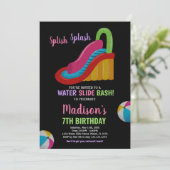 カラーズブラックピンクウォータースライド誕生日招待状 招待状 (スタンド正面)