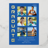 カラーズブルー王室のの大数々の学院写真ミックス 箔招待状 (正面)