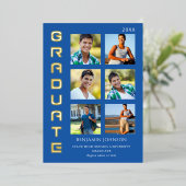 カラーズブルー王室のの大数々の学院写真ミックス 箔招待状 (立ち正面)