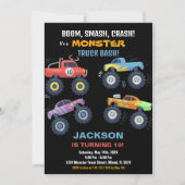 カラーズモンスタートラック誕生日招待状ブラックB 招待状 (正面)