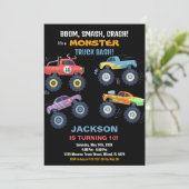 カラーズモンスタートラック誕生日招待状ブラックB 招待状 (スタンド正面)