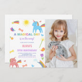 カラーズユニコーン誕生日招待状写真 招待状 (正面/裏面)