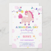 カラーズライトユニコーン誕生日招待状 招待状 (正面/裏面)