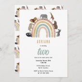 カラーズレインボー自然ジャングルアニマルズ誕生日 招待状 (正面/裏面)