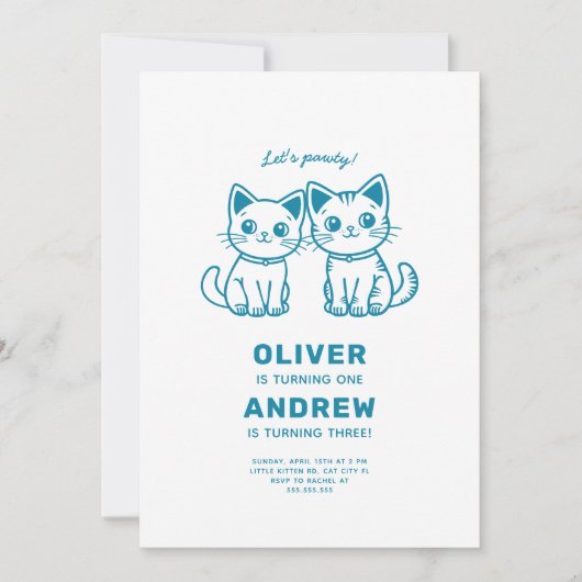カラーズ子猫とのカスタム共同誕生日パーティー 招待状 (正面)