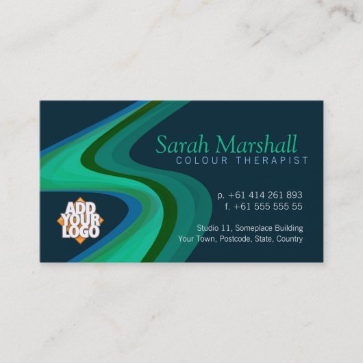カラーセラピー緑/青、ロゴ付き名刺 名刺 (正面)