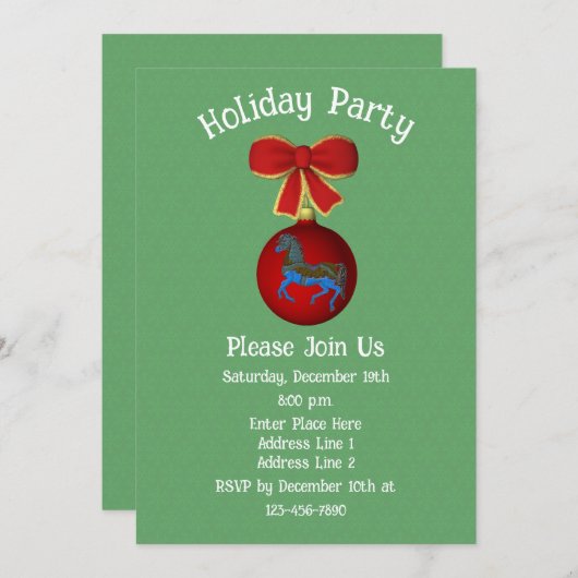 カラーゼル馬のオーナメント クリスマス ホリデー 招待状 (正面/裏面)