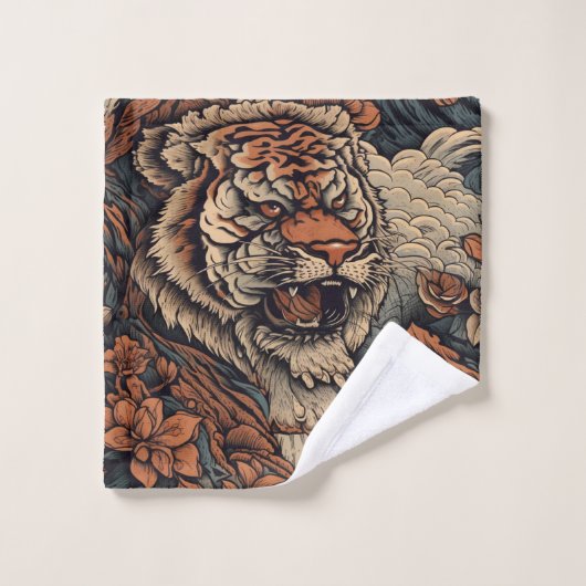 カラータイガー素晴らしタトゥーで轟音 バスタオルセット (ウォッシュタオル)