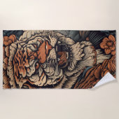 カラータイガー素晴らしタトゥーで轟音 ビーチタオル (正面)