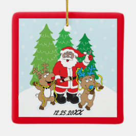 カラートナカイのクリスマスサンタ セラミックオーナメント
