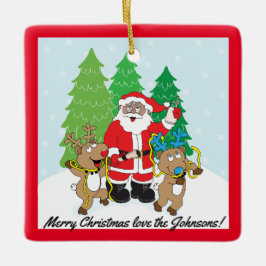 カラートナカイのクリスマスサンタ セラミックオーナメント