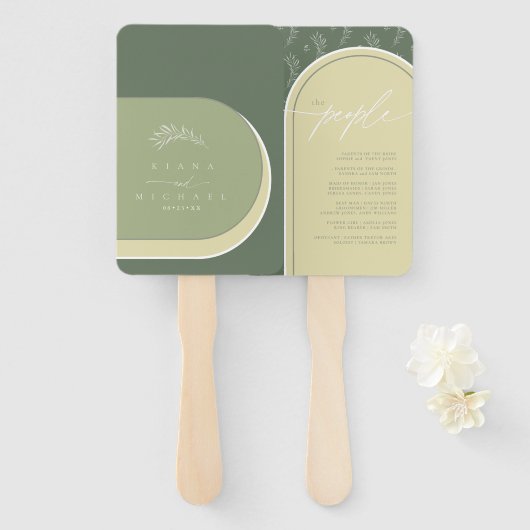 カラートーンウェディングパーティーまたはプログラムグリーンID901 ハンドファン (正面&裏面)