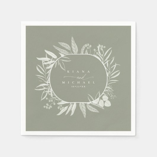 カラートーンユーカリ結婚プタスリースGrn ID901 スタンダードカクテルナプキン (正面)