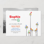 カラードお洒落ッツバーズツリーキッズ6誕生日 招待状 (正面/裏面)