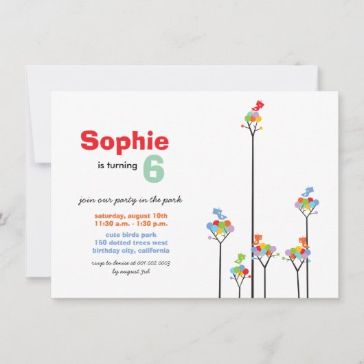 カラードお洒落ッツバーズツリーキッズ6誕生日 招待状 (正面)