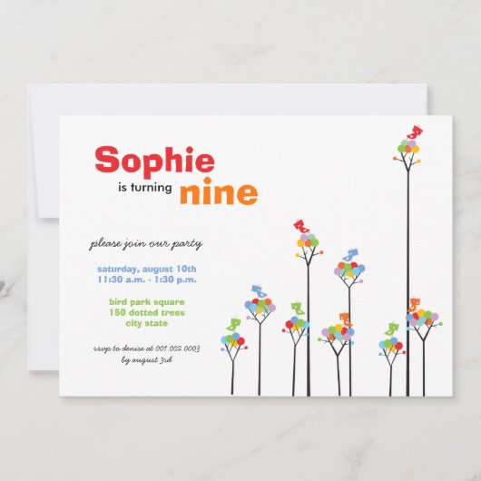 カラードお洒落ッツバーズツリーキッズ9誕生日 招待状 (正面)