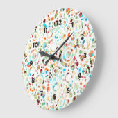 カラードット&円パターン+テキスト&背景。 ラージ壁時計 (傾斜)