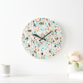 カラードット&円パターン+テキスト&背景。 ラージ壁時計 (ホーム)