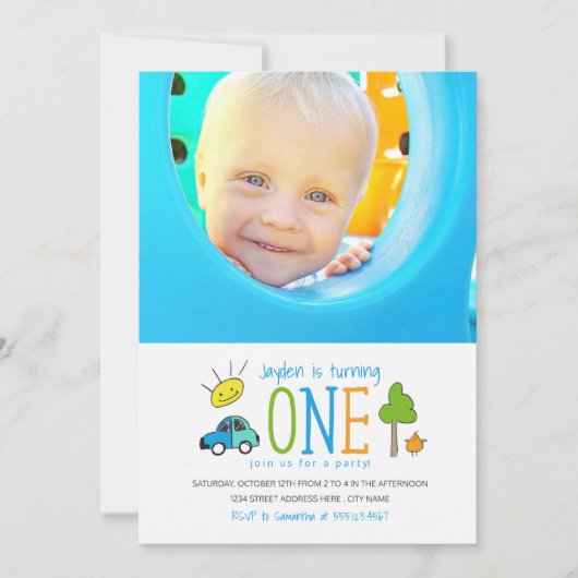 カラードードルズ1st誕生日パーティーカーサンシャイン 招待状 (正面)