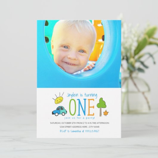 カラードードルズ1st誕生日パーティーカーサンシャイン 招待状 (スタンド正面)