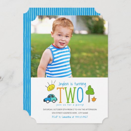 カラードードル第2誕生日パーティー招待状/車 招待状 (正面/裏面)