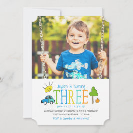 カラードードル3歳の誕生日パーティー招待状/車 招待状