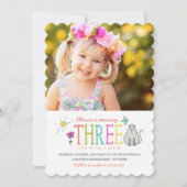 カラードードル3歳誕生日パーティー招待状|子猫 招待状 (正面)