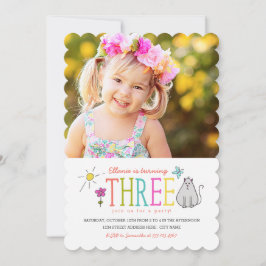 カラードードル3歳誕生日パーティー招待状|子猫 招待状