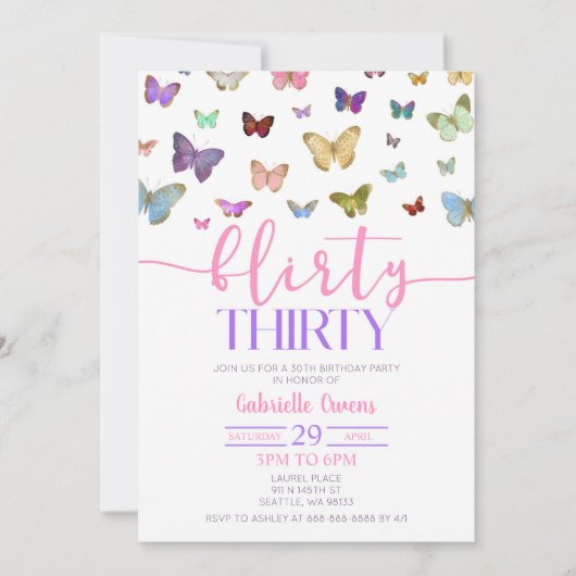 カラーバタフ気のあるそぶりをしたィー30歳の誕生日パーティー 招待状 (正面)