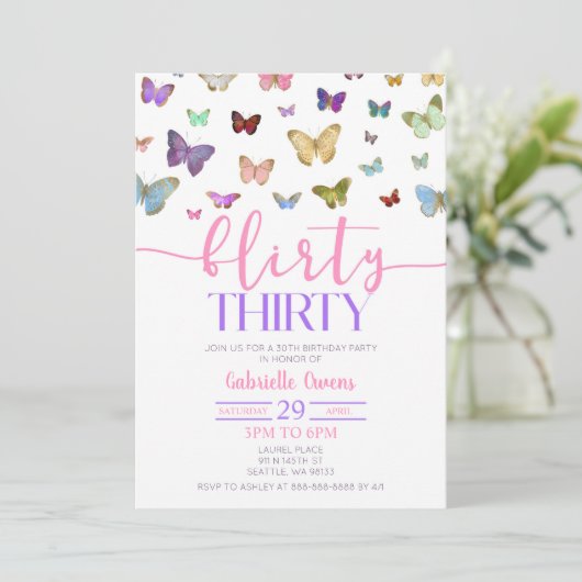 カラーバタフ気のあるそぶりをしたィー30歳の誕生日パーティー 招待状 (スタンド正面)