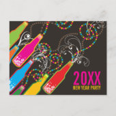 カラーバブリーボトルニューイヤー大晦日ホリデーパーティー インビテーションポストカード (正面)