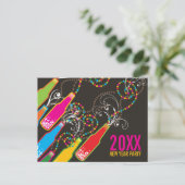 カラーバブリーボトルニューイヤー大晦日ホリデーパーティー インビテーションポストカード (スタンド正面)