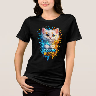 カラーバーストキャット – �鮮やかなペイントスプラッシュ グラフィックTシャツ トライブレンドＴシャツ