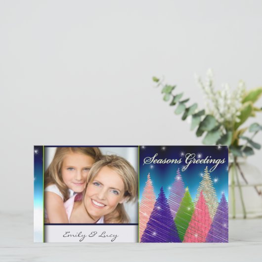 カラーバーストクリスマスツリーのフォトカードテンプレート シーズンカード (スタンド正面)