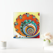 カラーバーストフラクタル緩和曲線 スクエア壁時計 (ホーム)