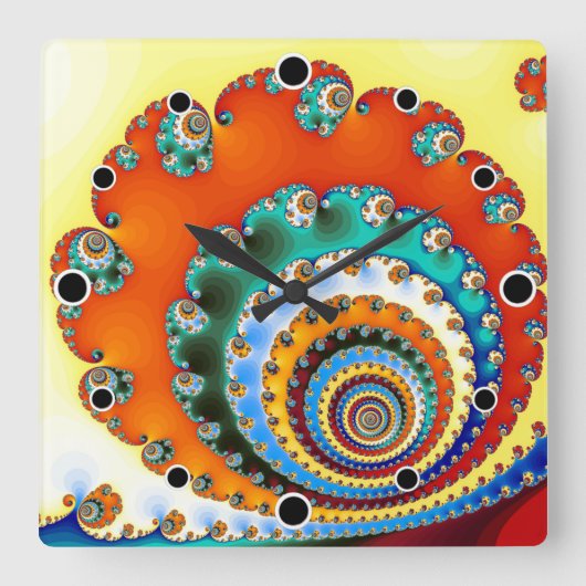 カラーバーストフラクタル緩和曲線 スクエア壁時計 (正面)