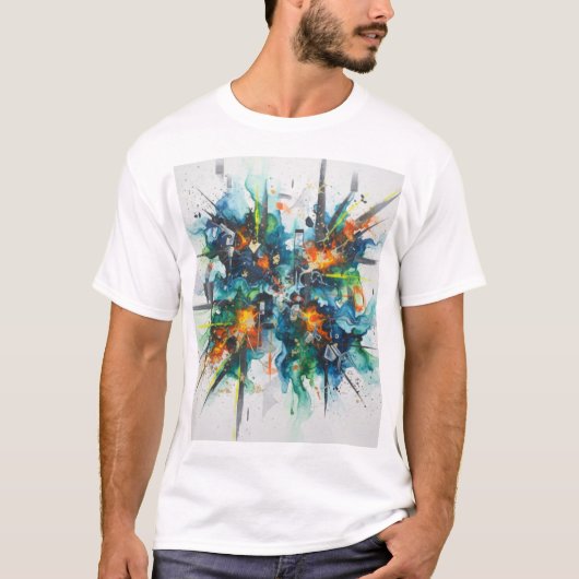 カラーバースト抽象芸術コットンTシャツ Tシャツ (正面)