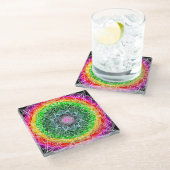 カラーバースト虹プリズムマンダラ ガラスコースター (アングル)