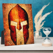 カラーバー付さび背景のスパルタンのヘルメット フォトプラーク (側面)