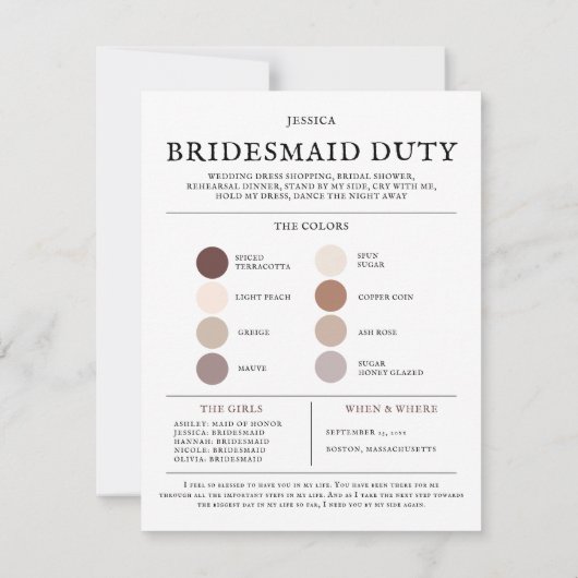 カラーパレットは私のブライドメイド提案になる ノートカード (裏面)