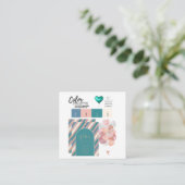 カラーパレットティール(緑がかった色)バラ金ゴールド結婚のベンダーカード エンクロージャーカード (スタンド正面)