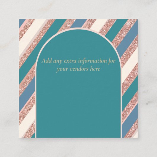 カラーパレットティール(緑がかった色)バラ金ゴールド結婚のベンダーカード エンクロージャーカード (裏面)