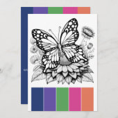 カラーパレットバタフライアダルトカラーリングカード 招待状 (正面/裏面)