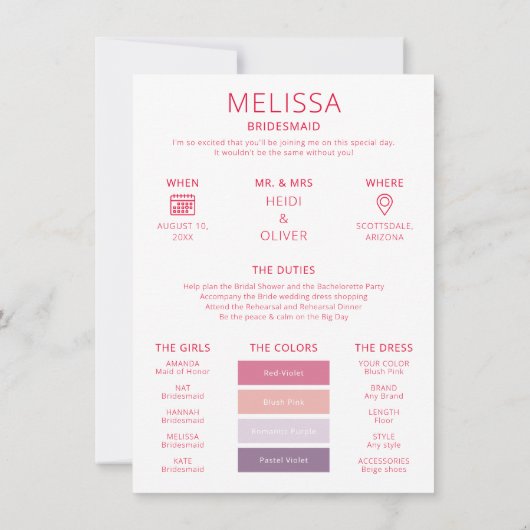 カラーパレット写真を私のブライドメイド提案カードにする 招待状 (裏面)