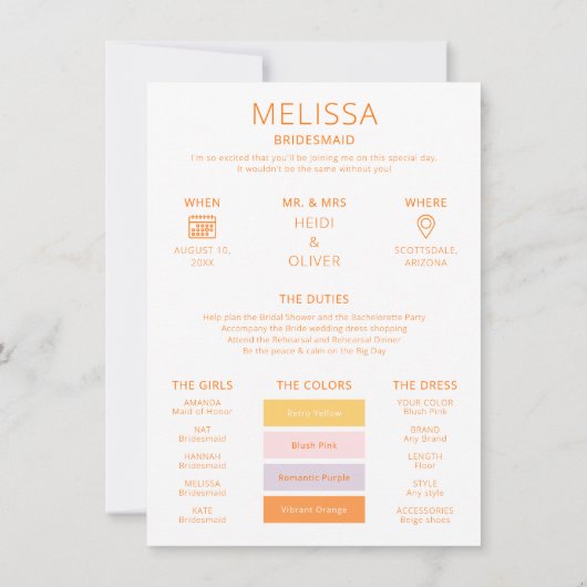カラーパレット写真 私のブライズメイドになって プロポーズカード 招待状 (裏面)