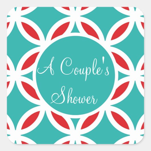 カラーパレット:ターコイズ、ティール(緑がかった色)、アクアブルー、赤、 スクエアシール (正面)