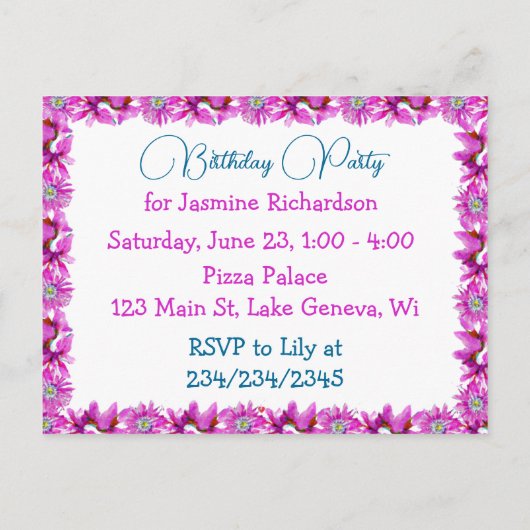 カラーパーソナライズされたの誕生日パーティープリンセス インビテーションポストカード (裏面)