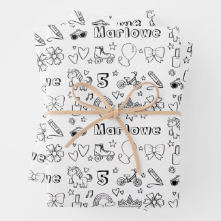 カラーパーソナライズされた誕生日レインボーユニコーン ラッピングペーパーシート