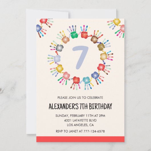 カラーパーティの招待状カラフル子のプライマリ 招待状 (正面)